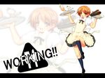  apron food haruyonoto highres inami_mahiru letterboxed orange_hair short_hair solo tray waitress wallpaper working!! zoom_layer 