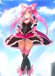  bad_id bad_pixiv_id breasts cleavage cleavage_cutout crossed_legs cure_honey_dream_(maeashi) dress fumio_renge_(maeashi) long_hair magical_girl medium_breasts original pink_eyes pink_hair precure solo standing thighhighs twintails yuki_usagi_(mofurafu) 