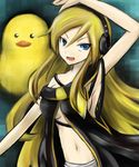  bad_id bad_pixiv_id blonde_hair blue_eyes cable flapper_shirt headphones lily_(vocaloid) long_hair navel rubber_duck shirt solo vocaloid yagi_(sinnsyou) 