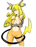  animal_ears bad_id bad_pixiv_id blonde_hair breasts choker cleavage crossed_arms curly_hair elbow_gloves gen_1_pokemon gloves grin hair_over_one_eye large_breasts long_hair navel personification pokemon raichu simple_background smile solo tail white_background xinjing yellow_eyes 