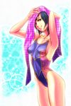  bad_id bad_pixiv_id black_eyes blue_hair competition_swimsuit copyright_request highres non_(nonbiriya_mini) one-piece_swimsuit short_hair solo swimsuit towel wet 