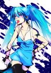  aqua_eyes aqua_hair bug butterfly cable hatsune_miku insect long_hair megaphone ninoude open_mouth solo tattoo thighhighs tongue twintails vocaloid zettai_ryouiki 