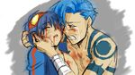  artist_request bad_end bandages blood blue_hair crying crying_with_eyes_open death goggles goggles_on_head holding injury kamina male_focus manly_tears multiple_boys oekaki role_reversal sad shirtless simon sketch tattoo tears tengen_toppa_gurren_lagann what_if 