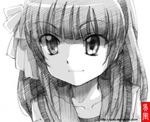  angel_beats! bangs blunt_bangs gofu greyscale long_hair monochrome sketch solo spot_color traditional_media yuri_(angel_beats!) 