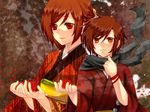  1girl bad_id bad_pixiv_id brown_hair couple flower genderswap genderswap_(ftm) hetero japanese_clothes kimono meiko meito nez-doll red red_eyes rose scarf short_hair sigre_(vocaloid) vocaloid 