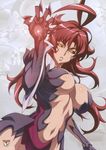  amaha_masane armor bikini_armor black_sclera breasts claws cleavage glowing highres large_breasts long_hair mature navel red_hair smile solo uno_makoto witchblade 