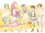  aqua_eyes aqua_hair bad_id bad_pixiv_id bag bare_shoulders blonde_hair blush brown_eyes brown_hair casual closed_eyes double_v fashion fedora green_eyes green_hair gumi hair_ornament hairband hairclip hat hatsune_miku jewelry kagamine_rin kneehighs legs long_hair looking_back megurine_luka meiko multiple_girls necklace one_eye_closed open_mouth pants pink_hair porkpie_hat short_hair skirt smile socks twintails ume_(plumblossom) v very_long_hair vocaloid 