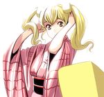  bad_id bad_pixiv_id blonde_hair copyright_request japanese_clothes kimono masao pink_kimono solo twintails upper_body yellow_eyes yukata 