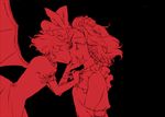  black_background chin_grab claws clothes_grab fingernails high_contrast izayoi_sakuya kiss long_fingernails monochrome multiple_girls profile red remilia_scarlet simple_background touhou wind yonu_(yonurime) yuri 