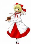  blonde_hair blush detached_sleeves erhu hair_ornament hair_ribbon instrument natsuki_mitsu ribbon satsuki_rin simple_background solo touhou yellow_eyes 