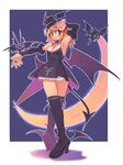  bat boots breasts cleavage demon_girl hat highres lace large_breasts original ryoji_(nomura_ryouji) salute skirt solo thighhighs thighs wings zettai_ryouiki 