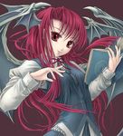  book head_wings koakuma long_hair red_eyes red_hair solo touhou wings yuki_shuuka 