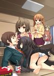  3girls bad_feet barefoot feet fujiwara_(suzumiya_haruhi) harem kita_high_school_uniform kouyouen_academy_uniform kyon long_hair multiple_boys multiple_girls panties sasaki_(suzumiya_haruhi) school_uniform suou_kuyou suzumiya_haruhi_no_yuuutsu tachibana_kyouko underwear very_long_hair yuuji 