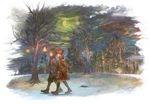  1girl cityscape copyright_request fantasy lantern moon scenery taiki_(luster) tree walking 