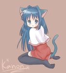  animal_ears blue_eyes blue_hair cat_ears kanon long_hair minase_nayuki red_skirt sakuramori_sumomo school_uniform skirt solo tail thighhighs zettai_ryouiki 