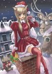  animal_ears cat_ears christmas kurayami_joe original santa_costume solo thighhighs zettai_ryouiki 