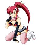  1girl bikini_top breasts midriff ponytail red_hair simple_background solo tengen_toppa_gurren-lagann tengen_toppa_gurren_lagann thighhighs yellow_eyes yoko_littner yoko_ritona 