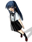  black_legwear black_skirt full_body furude_rika higurashi_no_naku_koro_ni kneehighs loafers lowres shirt shoes simple_background skirt solo standing suspender_skirt suspenders white_background white_shirt yuuji 