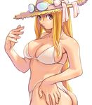  ass bikini blonde_hair breasts cleavage copyright_request curvy hat highres large_breasts ryoji_(nomura_ryouji) solo swimsuit thong_bikini 