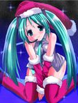  aqua_hair christmas hatsune_miku long_hair santa_costume sas solo thighhighs twintails vocaloid 