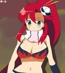  bikini_top blush breasts character_name cleavage green_eyes hair_ornament high_ponytail jimeko large_breasts long_hair narrow_waist navel red_hair skull_hair_ornament solo tengen_toppa_gurren_lagann very_long_hair yoko_littner 