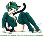 1girl animal_ears bewildered breasts cat_ears catgirl cleavage lowres solo tail thighhighs traditional_media 