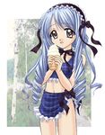  aria_(sister_princess) blue_hair brown_eyes drill_hair food headdress ice_cream long_hair open_mouth sister_princess solo yumeori_amu 