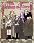  3boys 4girls addams_family aura_(sousou_no_frieren) bald bald_cap beard black_dress black_jacket black_necktie black_pants black_pantyhose black_robe black_shorts black_suit blonde_hair braid character_doll cosplay denken_(sousou_no_frieren) doll dress earrings elf facial_hair fern_(sousou_no_frieren) frieren gomez_addams gomez_addams_(cosplay) grandmama_(addams_family) grandmama_(addams_family)_(cosplay) green_eyes grey_hair highres holding holding_doll jacket jewelry lernen_(sousou_no_frieren) long_beard long_hair lurch_(addams_family) lurch_(addams_family)_(cosplay) monocle morticia_addams morticia_addams_(cosplay) multiple_boys multiple_girls mustache necktie old old_man pants pantyhose pinstripe_jacket pinstripe_pants pinstripe_pattern pointy_ears pugsley_addams pugsley_addams_(cosplay) purple_eyes purple_hair red_eyes red_hair red_nails robe scar scar_on_face sense_(sousou_no_frieren) serie_(sousou_no_frieren) shirt shorts sousou_no_frieren stark_(sousou_no_frieren) striped_clothes striped_shirt suit suit_jacket takeuchi_ryousuke thing_(addams_family) twin_braids uncle_fester uncle_fester_(cosplay) wednesday_addams wednesday_addams_(cosplay) yellow_eyes 