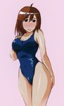  blush curvy hand_on_thigh hayakawa_harui highleg highleg_swimsuit kenkou_zenrakei_suieibu_umishou one-piece_swimsuit shizuoka_mirei solo swimsuit wide_hips 