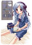  :o aria_(sister_princess) blue_dress book creature dress frills full_body hairband hat indoors jack-o'-lantern lolita_hairband open_book open_mouth puffy_short_sleeves puffy_sleeves reading short_sleeves sister_princess sitting snowing solo window winter witch_hat yumeori_amu 