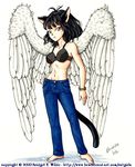  angel_wings animal_ears bewildered bra cat_ears catgirl denim jeans pants tail underwear wings 