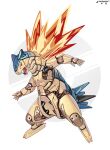  absurdres fire full_body highres lordyanyu mechanization no_humans pokemon pokemon_(creature) robot simple_background solo twitter_username typhlosion white_background 