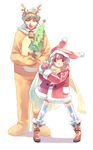  1girl animal_costume christmas copyright_request hirano_katsuyuki reindeer_costume sack santa_costume thighhighs 