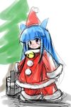  bell blue_hair box christmas hat higurashi_no_naku_koro_ni purple_eyes santa_costume santa_suit tree 