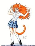  1girl animal_ears bewildered cat_ears catgirl red_hair skirt solo tail 