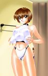  bathing_suit brown_eyes brown_hair multi_breast short_hair swimsuit 