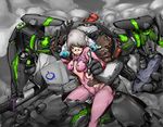  copyright_request drawing_tablet glasses mecha red_eyes silver_hair solo tilitada 