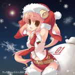  amanooni_touri bell brown_eyes christmas copyright_request red_hair santa_costume solo thighhighs 