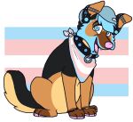 2017 aliasing ambiguous_gender beanie black_body black_collar black_fur blue_beanie blue_body blue_clothing blue_eyes blue_fur blue_hair blue_hat blue_headwear blue_spikes bracelet brown_body brown_fur canid canine canis clothing collar digital_drawing_(artwork) digital_media_(artwork) domestic_dog ear_piercing eyebrow_piercing facial_piercing feral full-length_portrait fur gauged_ear german_shepherd hair hat headgear headwear herding_dog industrial_piercing jewelry kerchief lgbt_pride lip_piercing looking_at_viewer mammal neckerchief neckwear open_mouth open_smile pastoral_dog pattern_kerchief pattern_neckerchief pawpads piercing pink_nose pink_pawpads pink_tongue plug_(jewelry) portrait pride_color_neckerchief pride_colors sebdoggo sitting smile snakebite_piercing snout solo spiked_collar spikes striped_kerchief striped_neckerchief tan_body tan_fur teeth tongue transgender_pride_colors