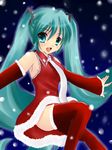  aqua_hair christmas hatsune_miku long_hair santa_costume solo thighhighs twintails very_long_hair vocaloid yuri_(purinlove) zettai_ryouiki 