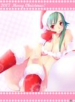  :3 bikini breasts christmas green_hair hat medium_breasts original red_eyes santa_hat solo suke_akurou swimsuit 