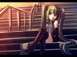  crossed_legs hatsune_miku kakaon long_hair sitting sitting_on_stairs solo stairs thighhighs twintails very_long_hair vocaloid zettai_ryouiki 