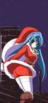  blue_hair christmas highres long_hair original santa_costume shijou_sadafumi solo thighhighs zettai_ryouiki 
