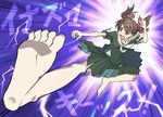  action artist_request barefoot feet fukuzawa_yumi inazuma_kick kicking maria-sama_ga_miteru parody school_uniform soles solo top_wo_nerae! torn_clothes 