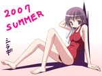  barefoot black_hair feet one-piece_swimsuit original shiragi short_hair solo swimsuit towel 