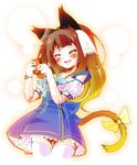  animal_ears brown_hair cat_ears closed_eyes kamiya_yuu long_hair original skirt solo tail thighhighs zettai_ryouiki 