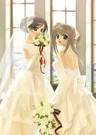  bouquet bride dress elbow_gloves flower gloves highres multiple_girls naruse_chisato original wedding_dress wife_and_wife yuri 