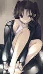  amasawa_yuuko barefoot black_hair brown_eyes dennou_coil feet hands_on_feet legs looking_away mikage_sekizai sitting soles solo spread_toes toes twintails 