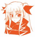  blush fate_testarossa kawakami_shuuichi lowres lyrical_nanoha mahou_shoujo_lyrical_nanoha mahou_shoujo_lyrical_nanoha_a's monochrome orange_(color) solo 