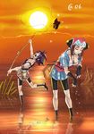  bike_shorts breasts brown_hair cleavage closed_eyes fishing fishing_net gensou_suikoden gensou_suikoden_v goggles hat lun medium_breasts multiple_girls sandals sasha_gladysh short_hair subala toeless_legwear 